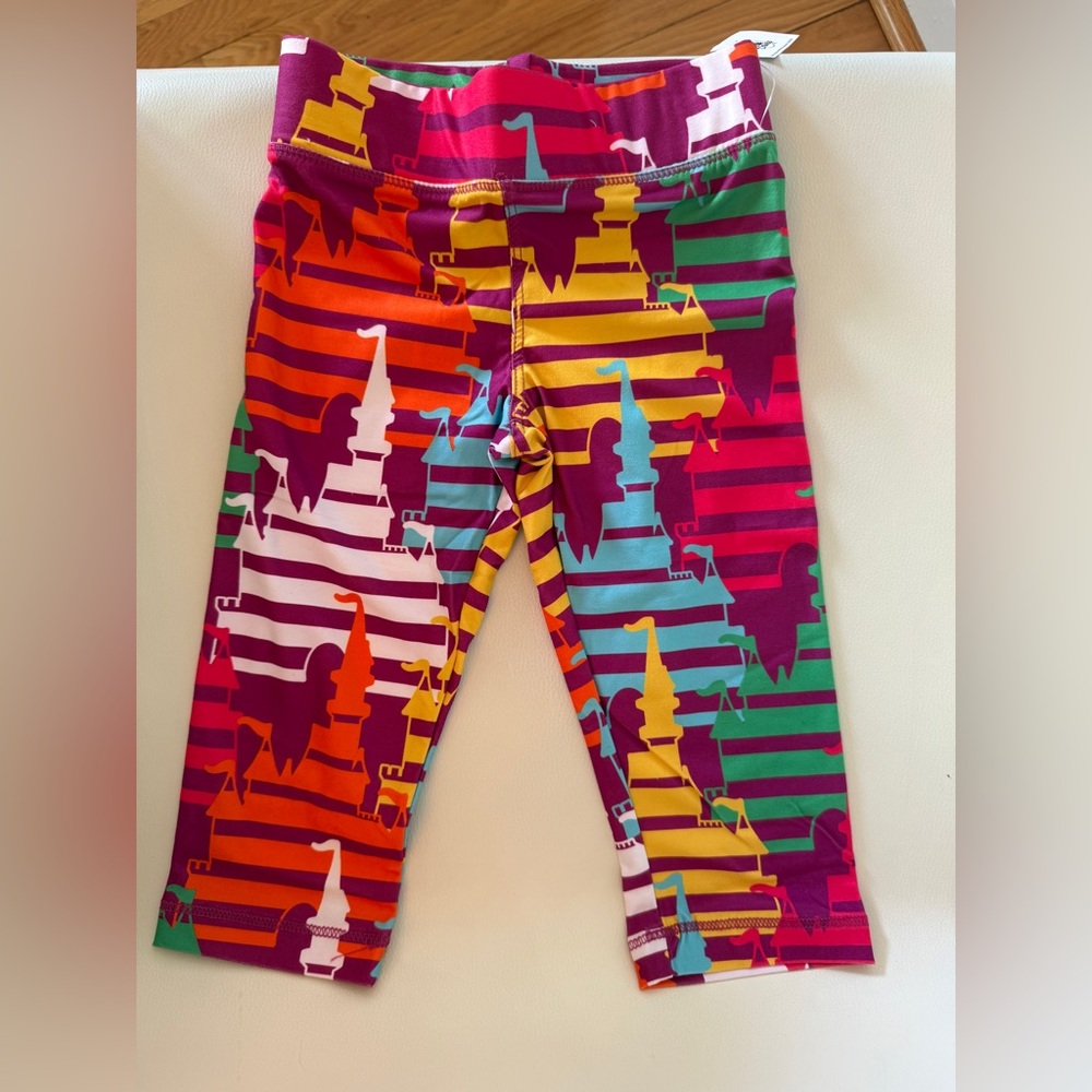 NWT Disney Castle Colorful Striped Girls Leggings Size XS
